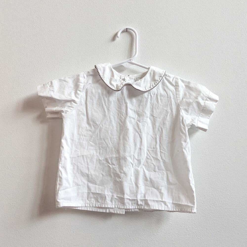 Viva La Fete Shirt 18m White Preppy Brown Trim